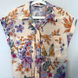 Mango Floral Summer Short Sleeve Blouse Size 4